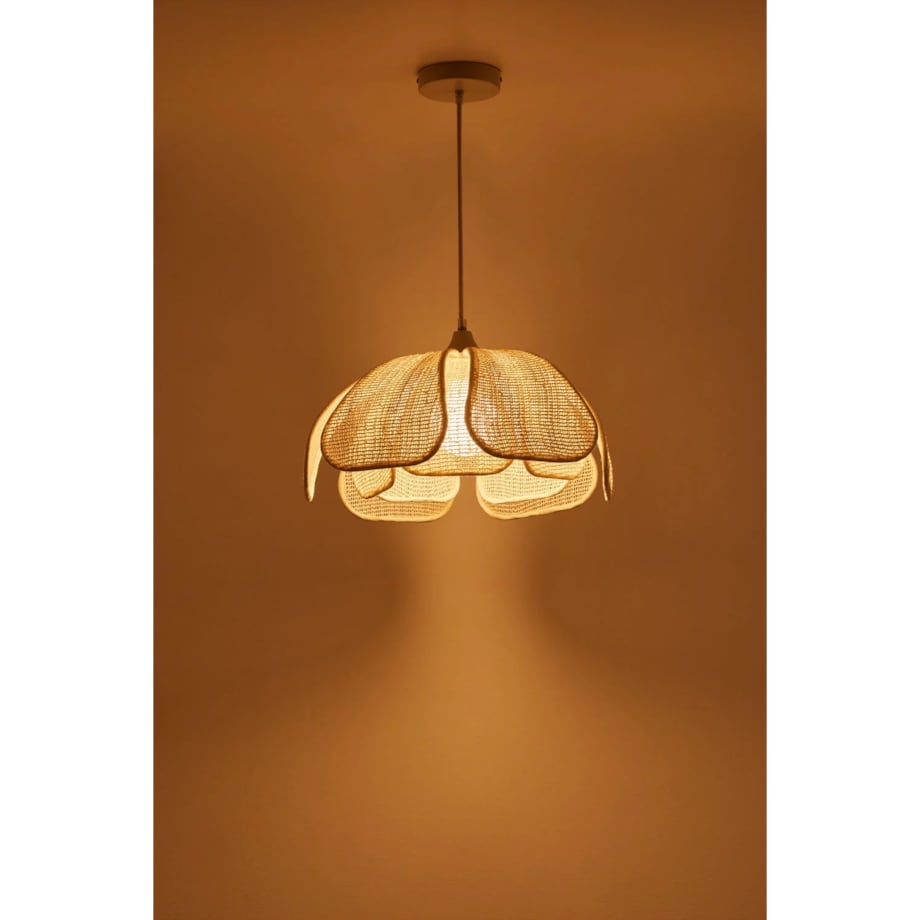 Lampa wisząca z lnu i bawełny, kremowa, Vidson Ø50 cm