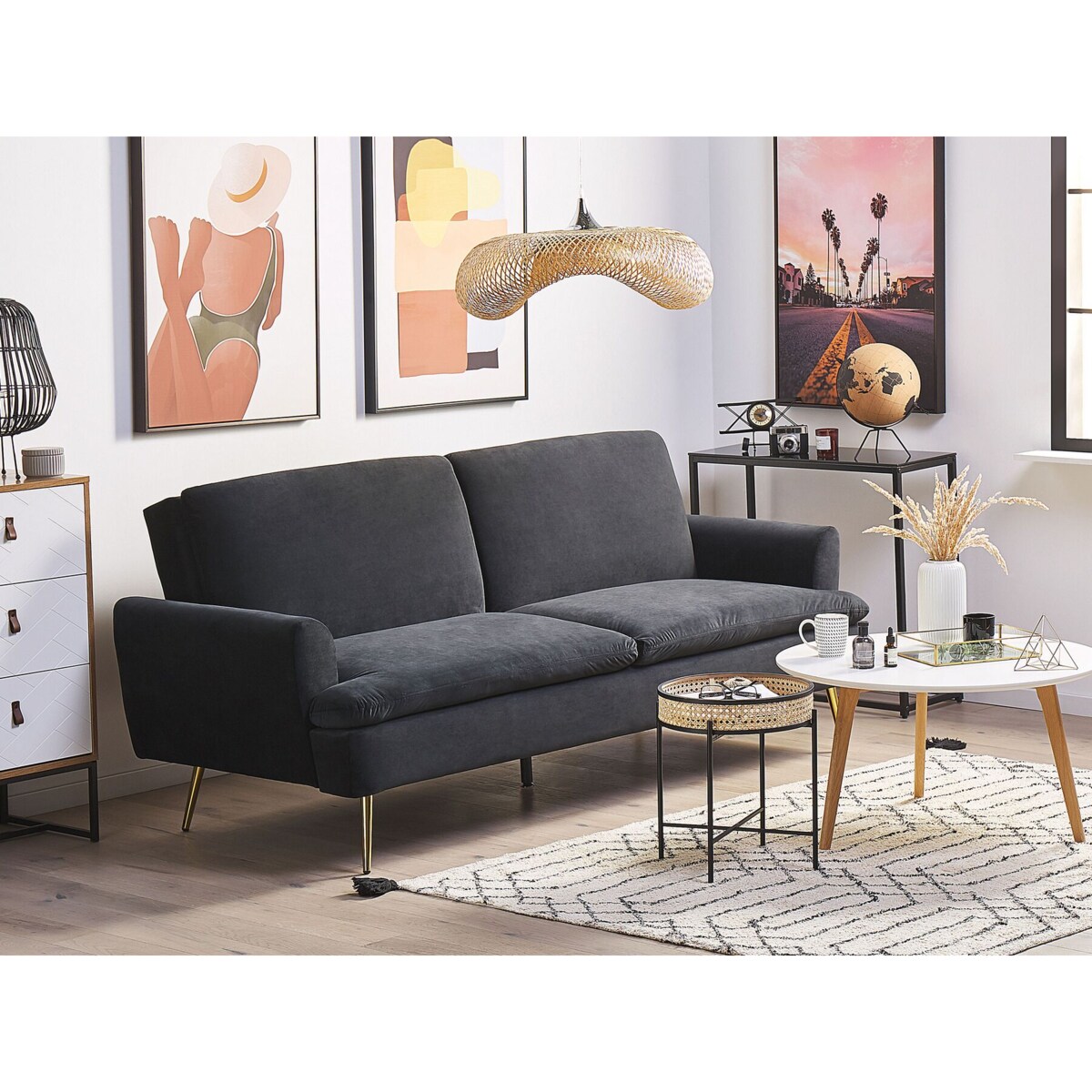 Sofa rozkładana welurowa czarna VETTRE