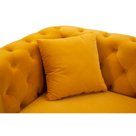 Sofa Emy, kolor musztardowy i złoty, poliester, drewno eukaliptusowe, drewno sosnowe, sklejka i metal, 162 x 83 x 76 cm, do salonu, Mauro Ferretti