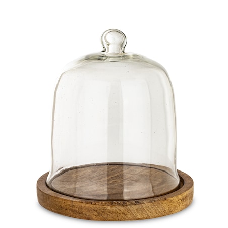 Patera dekoracyjna z drewnianą podstawą i kloszem 19x17,5x17,5 cm COPERTINA wysoka