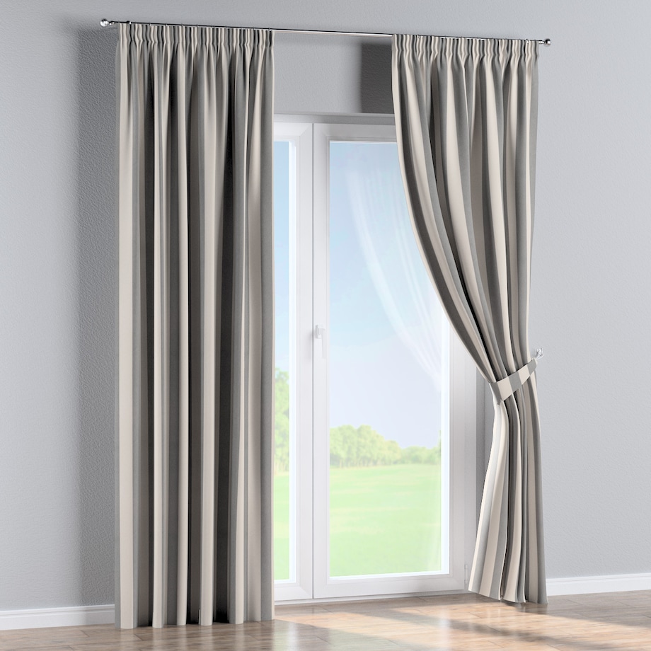 Zasłona na taśmie marszczącej 1 szt. 130x245 biało-szare pionowe pasy (5,5cm)