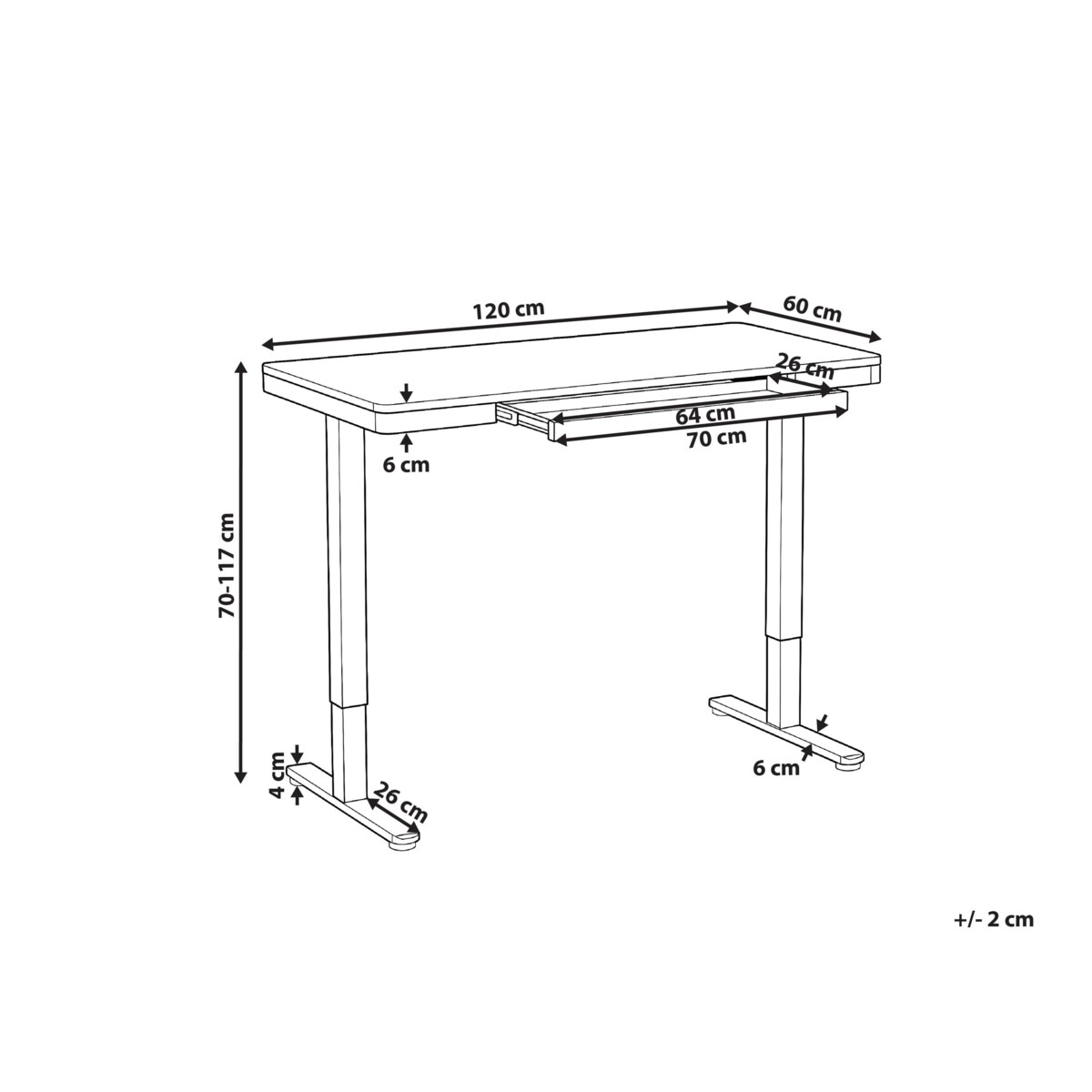 Biurko regulowane elektrycznie PENLY Czarny/ jasny brąz 120 cm 60 cm Z portem USB