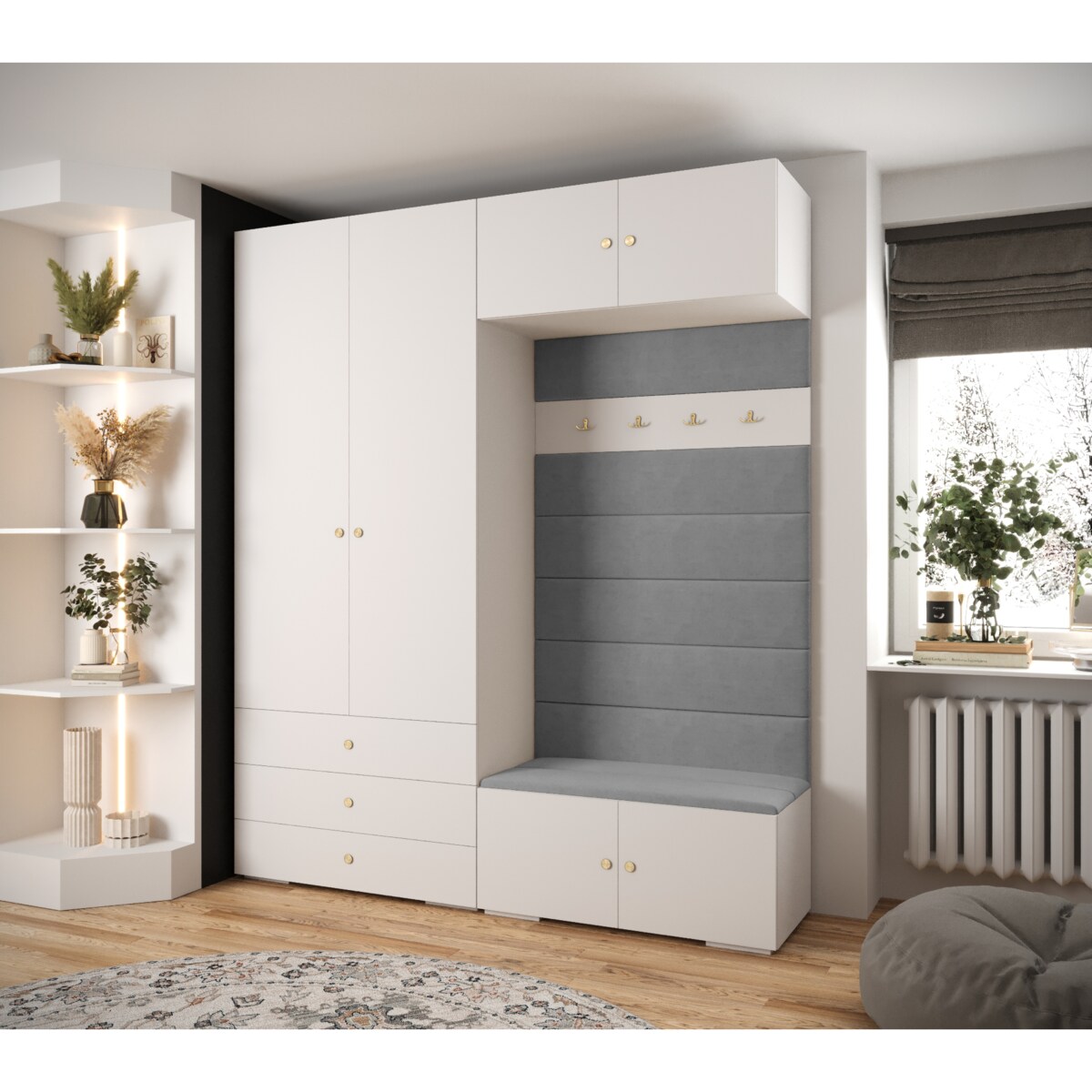 Garderoba do przedpokoju INOVA 3 Z12 biały+złoty+manila16