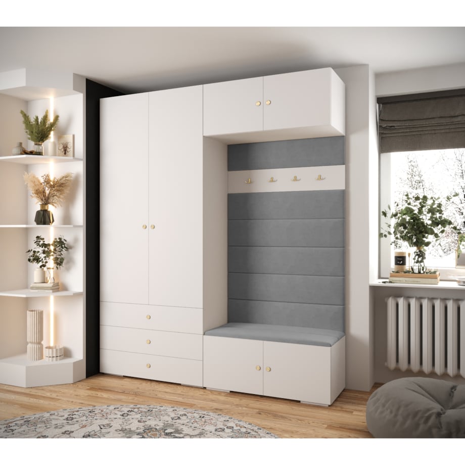 Garderoba do przedpokoju INOVA 3 Z12 biały+złoty+manila16