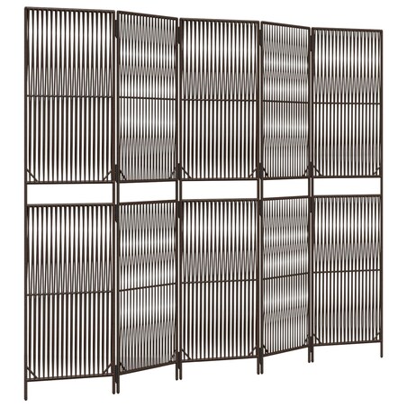 vidaXL Parawan 5-panelowy, brązowy, polirattan