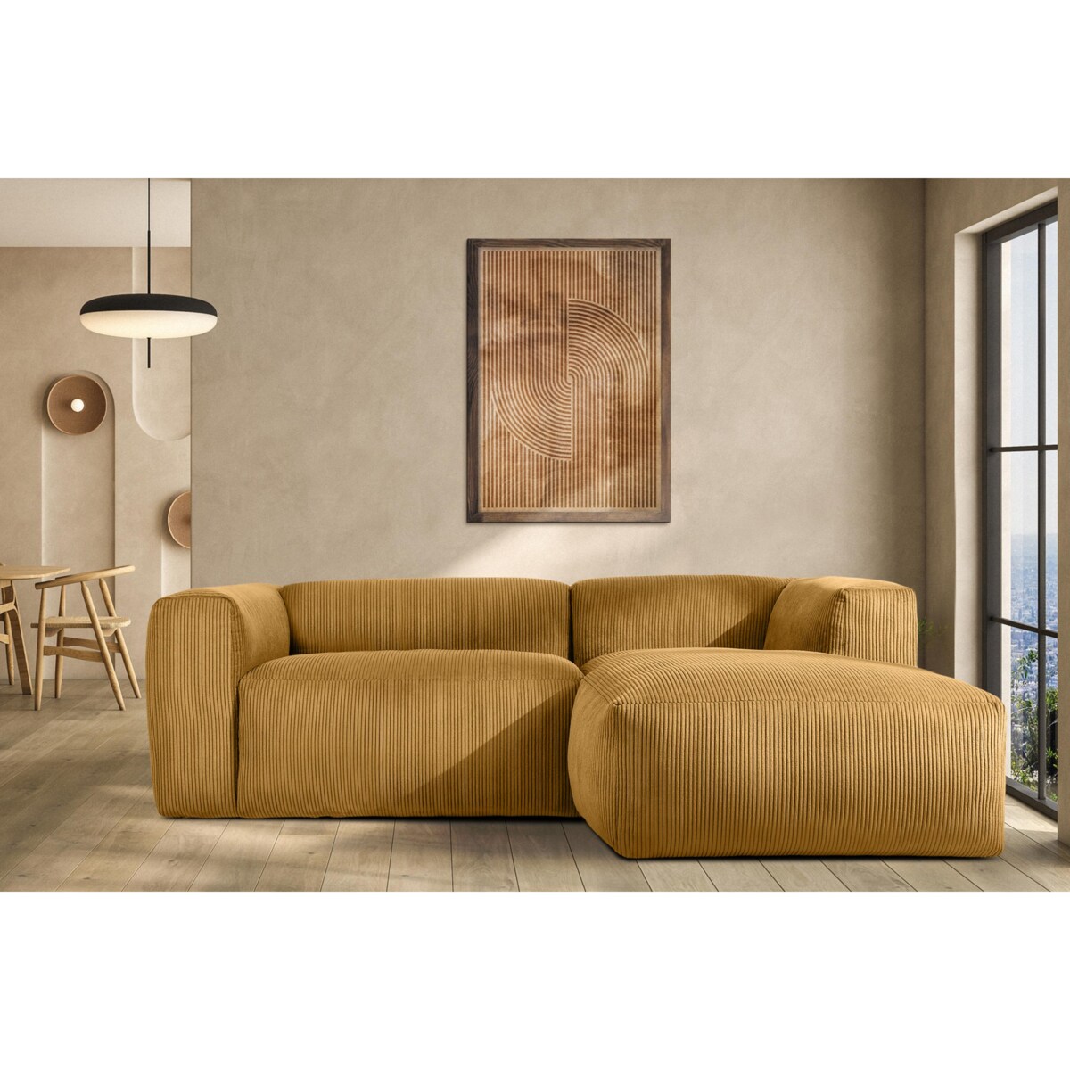 KONSIMO BUFFO Narożnik prawy 3/4-osobowy z wyjątkowo miękkim siedziskiem, kolor żółty