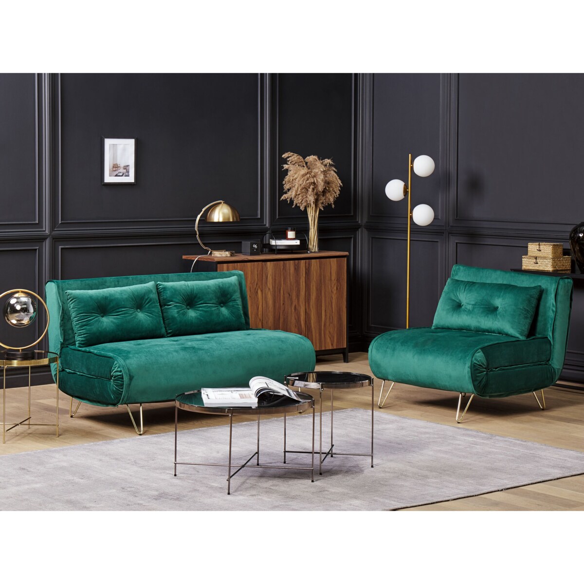 Sofa welurowa rozkładana 2-osobowa ciemnozielona VESTFOLD