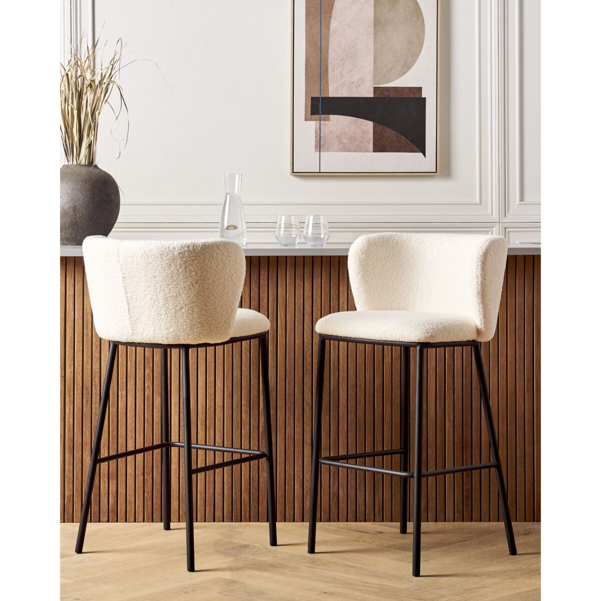 Zestaw 2 krzeseł barowych boucle biały MINA