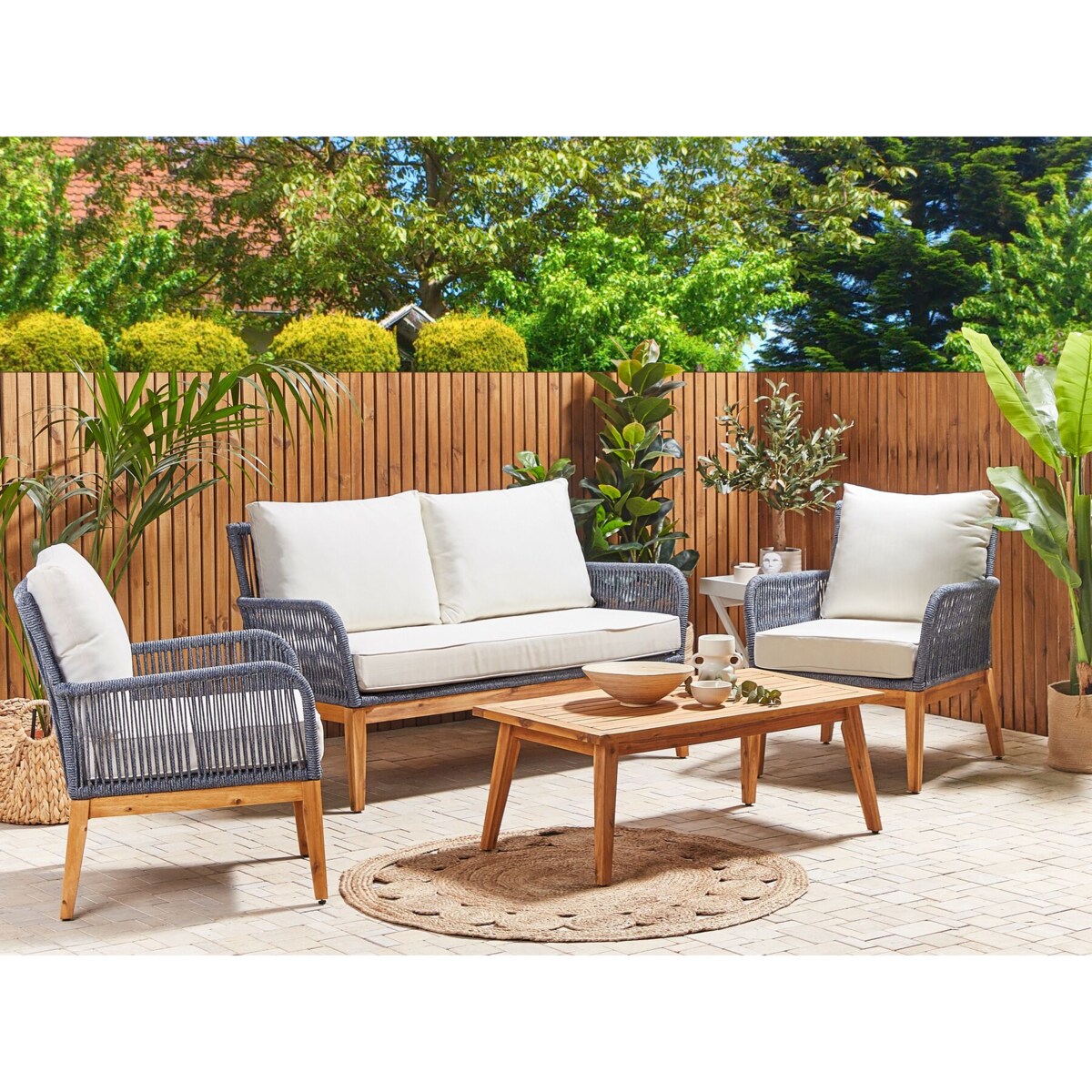 Zestaw ogrodowy drewniany 4-osobowy biało-niebieski MERANO II