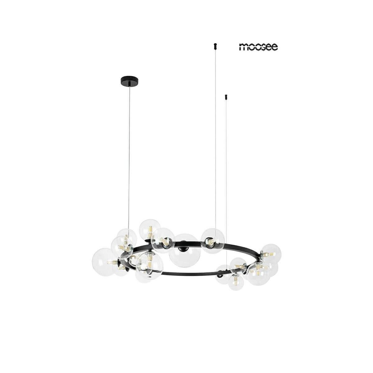 Okrągła lampa wisząca Alure szklane bąbelki ring czarny