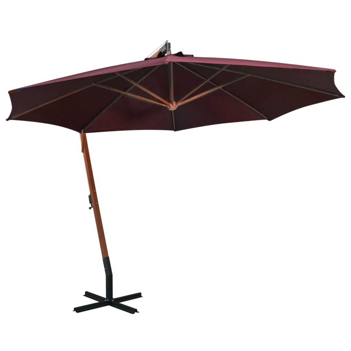 vidaXL Parasol ogrodowy wiszący, jodłowy słupek, bordowy, 3,5x2,9 m