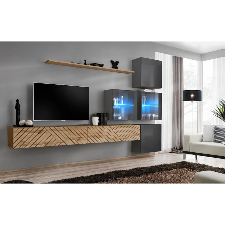 Meblościanka SWITCH LAMEL XIX szara/dąb wotan