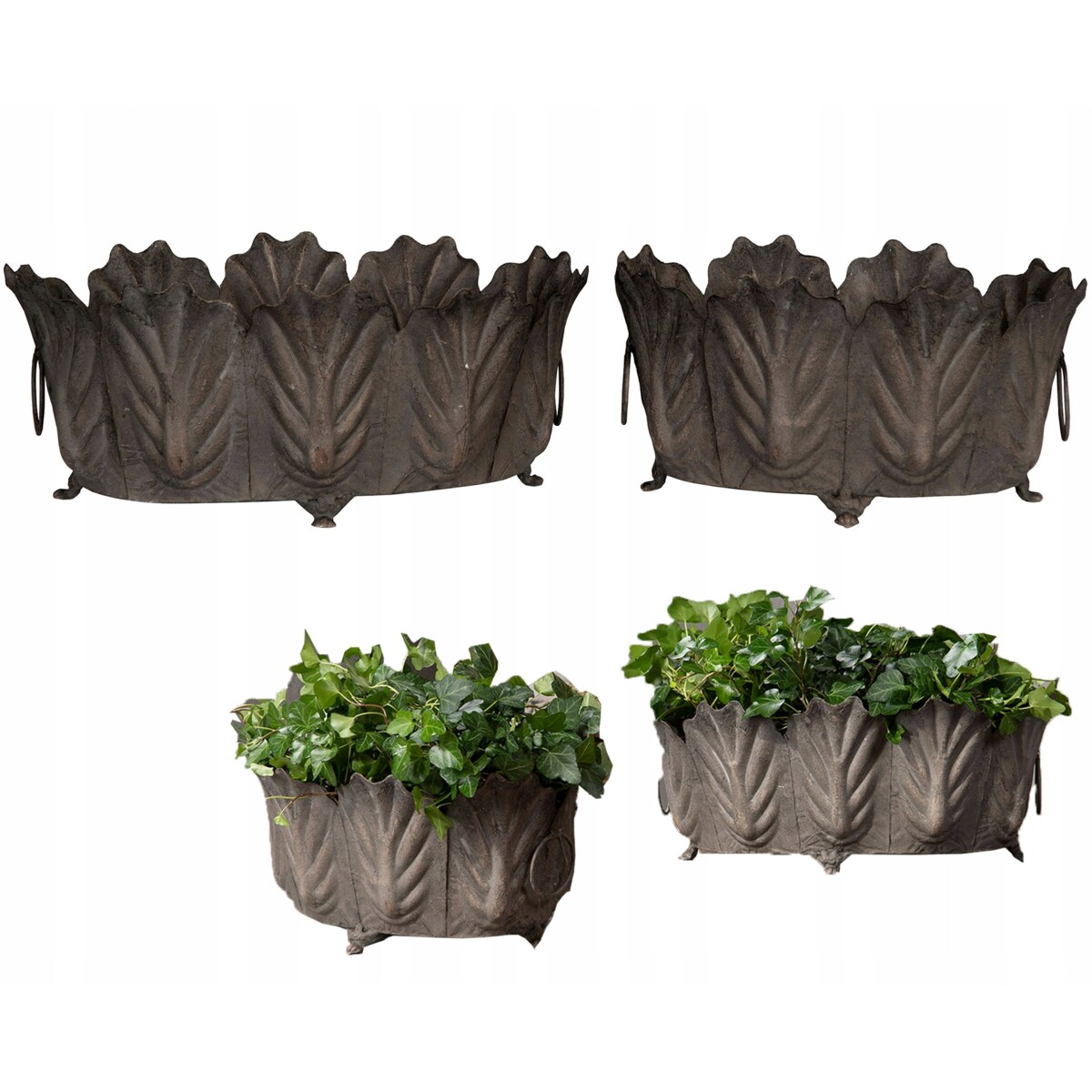 OSŁONKA NA DONICZKĘ KWIAT METALOWA SZARA loft duża doniczka ozdoba 2 szt.