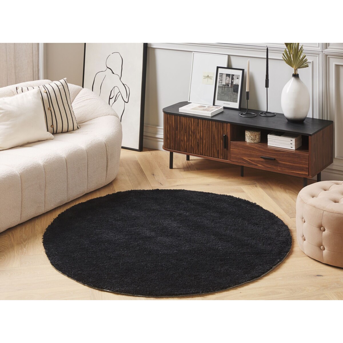Dywan shaggy okrągły ⌀ 140 cm czarny DEMRE
