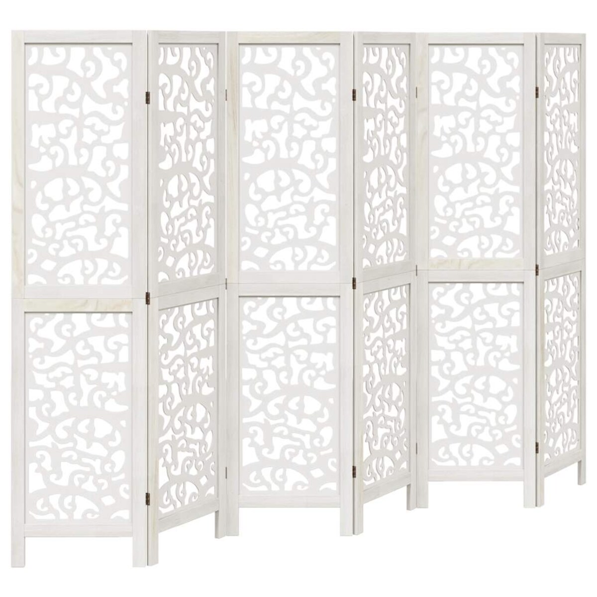 vidaXL Parawan pokojowy, 6-panelowy, biały, lite drewno paulowni