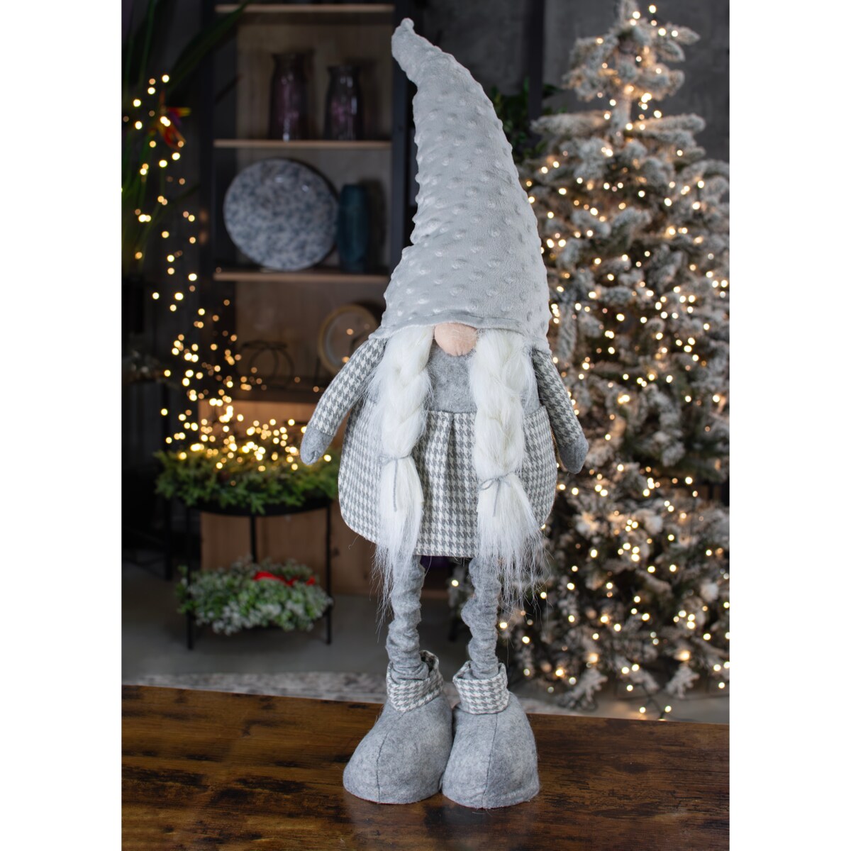 SKRZAT świąteczny KRASNAL gnom DUŻY SZARY prezent