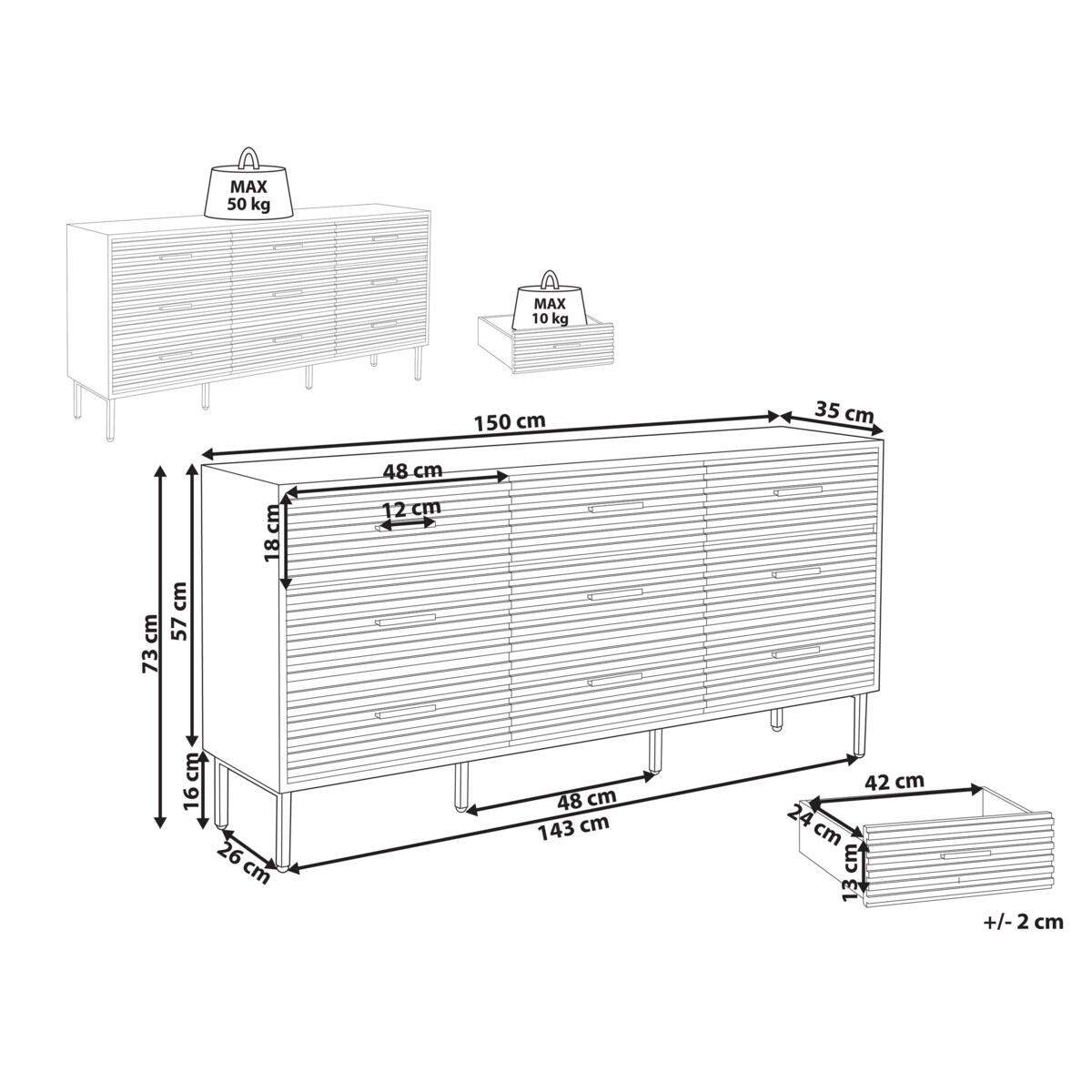 Komoda 9 szuflad ORBOST Ciemnobrązowy