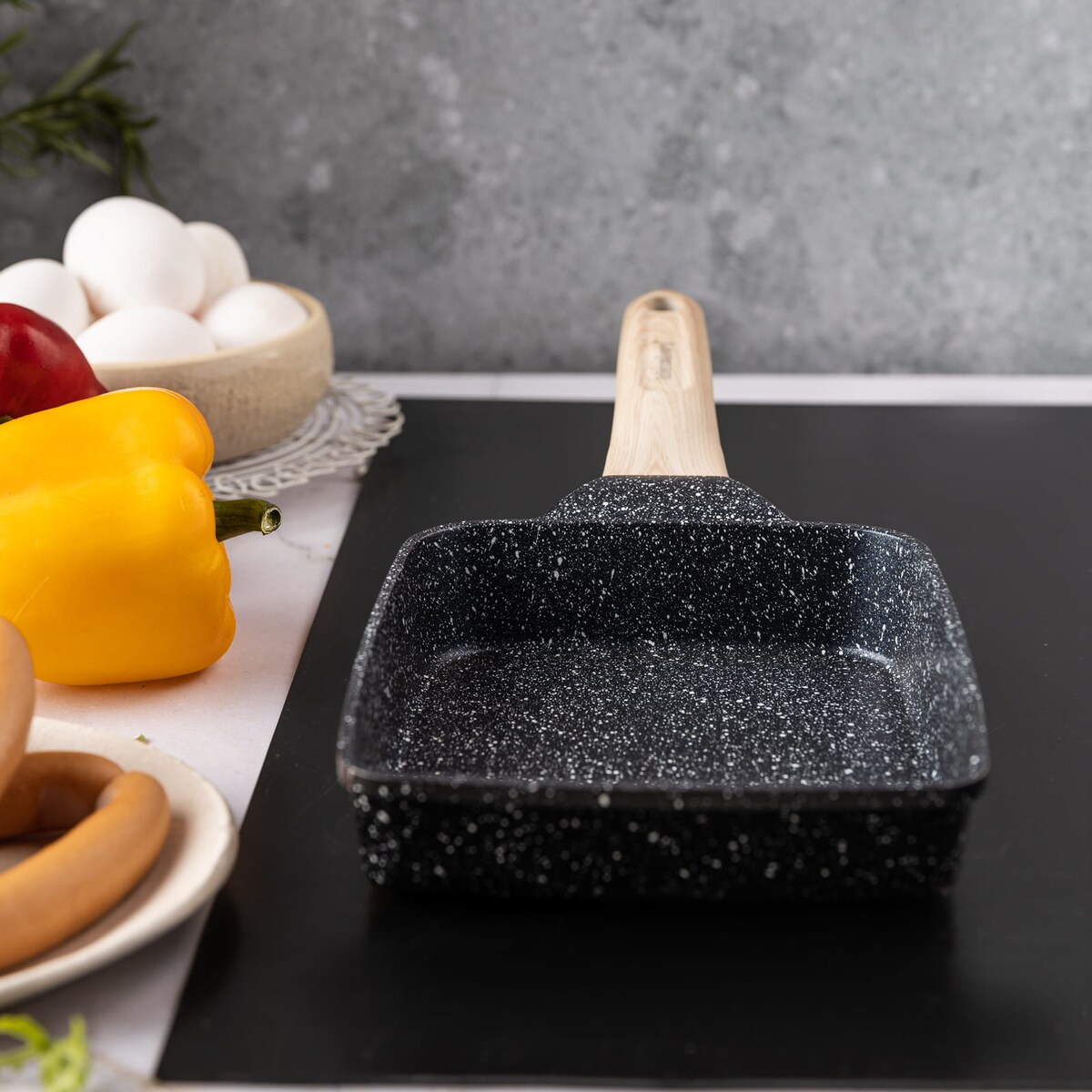 Patelnia tradycyjna marmurkowa prostokątna głęboka 18x14cm CZARNA KLAUSBERG