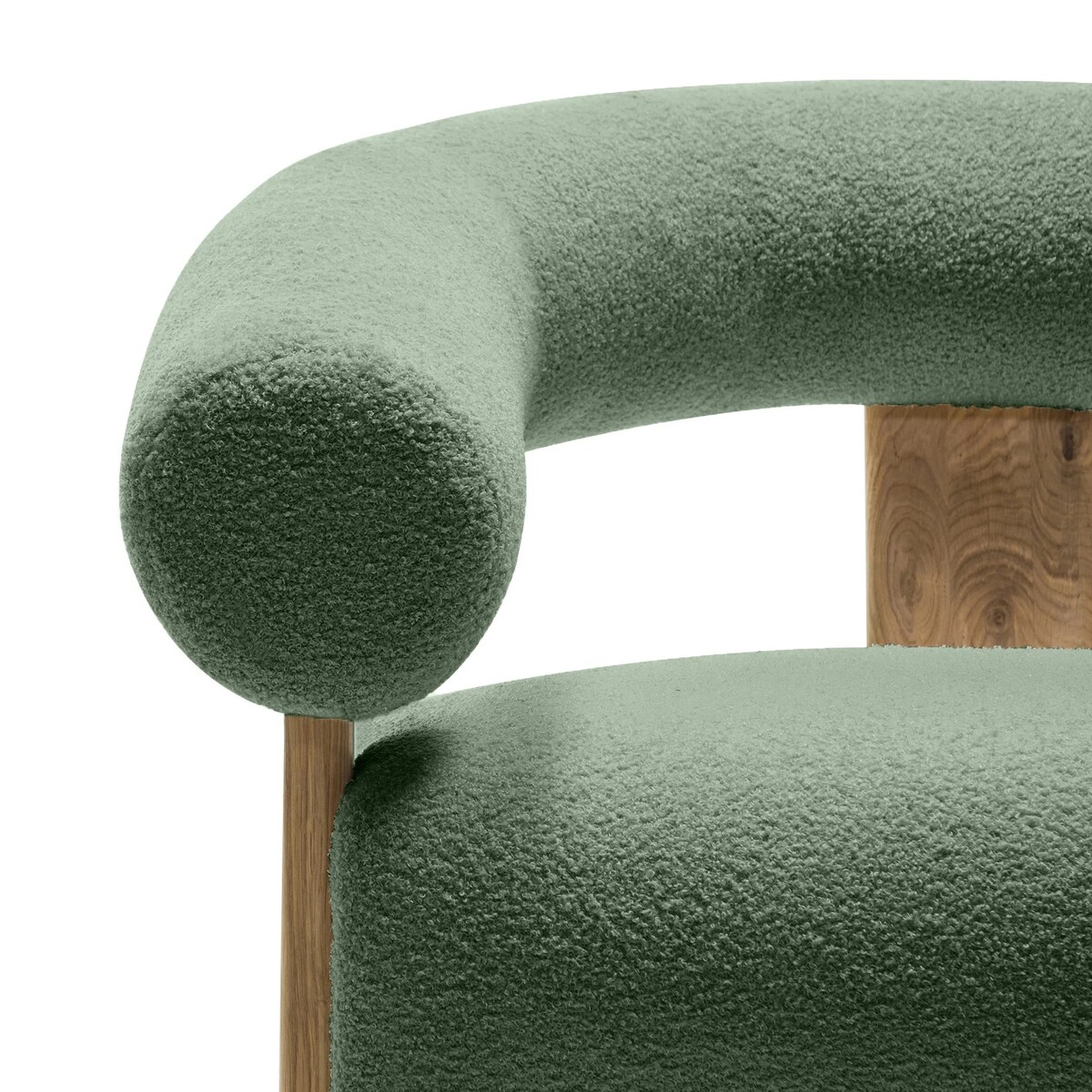 Fotel wypoczynkowy szałwiowy bouclé/dąb Ilady