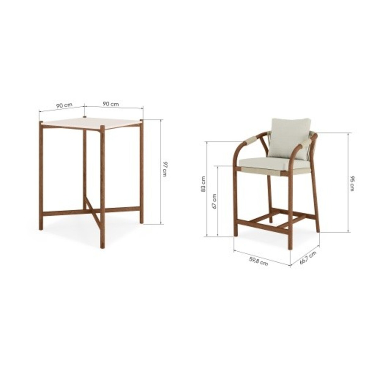 Zestaw ogrodowy: stół i 2 hokery z plecionką ze sznurka Roviga