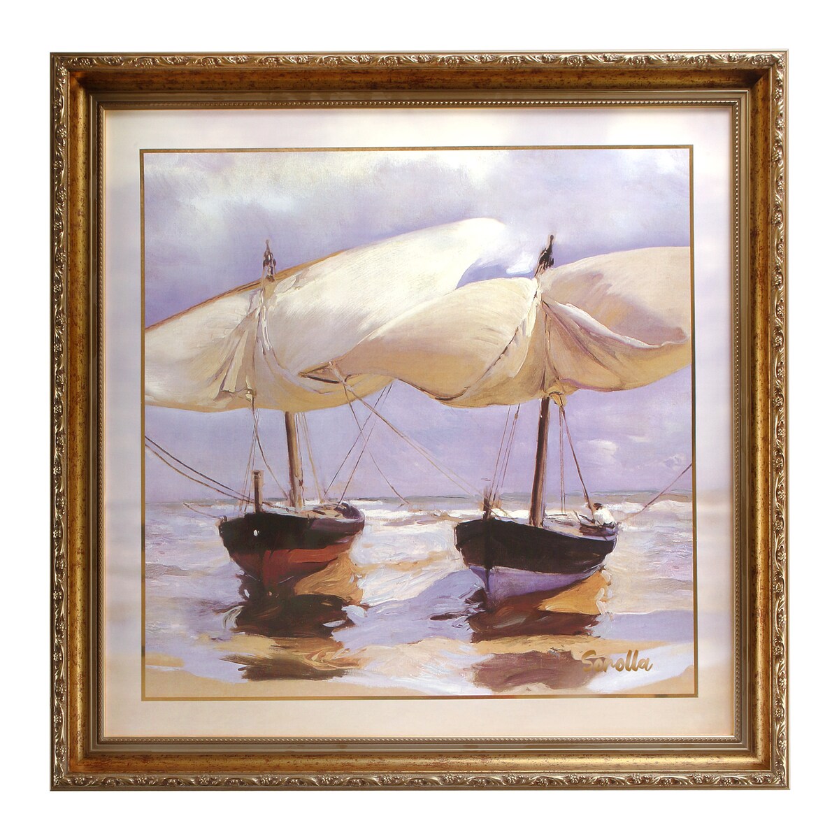 Obraz na porcelanie 56,5 cm J.Sorolla - Łodzie na plaży - Goebel