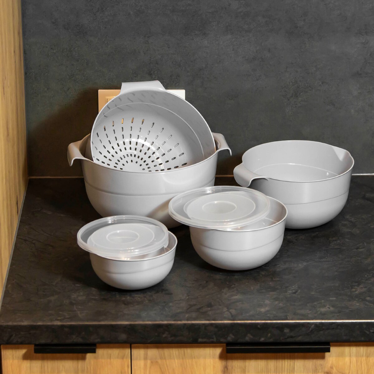 Miska Kuchenna Z Pokrywką + Durszlak Cedzak 7 El.