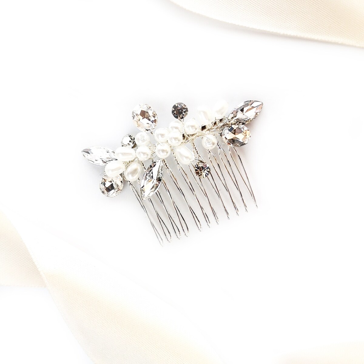 GRZEBYK ślubny srebrny delikatny ozdoba na ślub GLAM