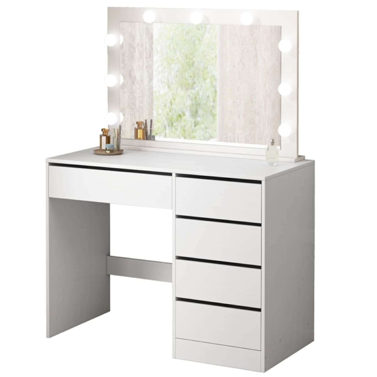 Toaletka kosmetyczna do makijażu wizażu z lustrem led nowoczesna glamour biała