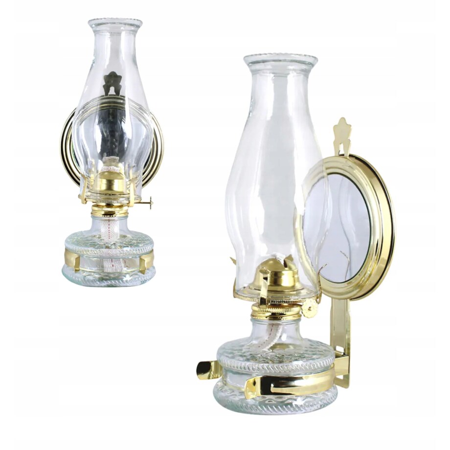 LAMPA NAFTOWA Z LUSTREM SZKLANA latarnia do postawienia powieszenia + knot