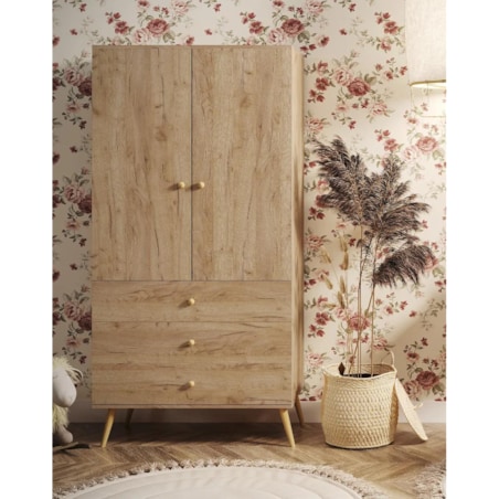 Szafa LEBEL z szufladami 3SZ 100cm dąb craft złoty