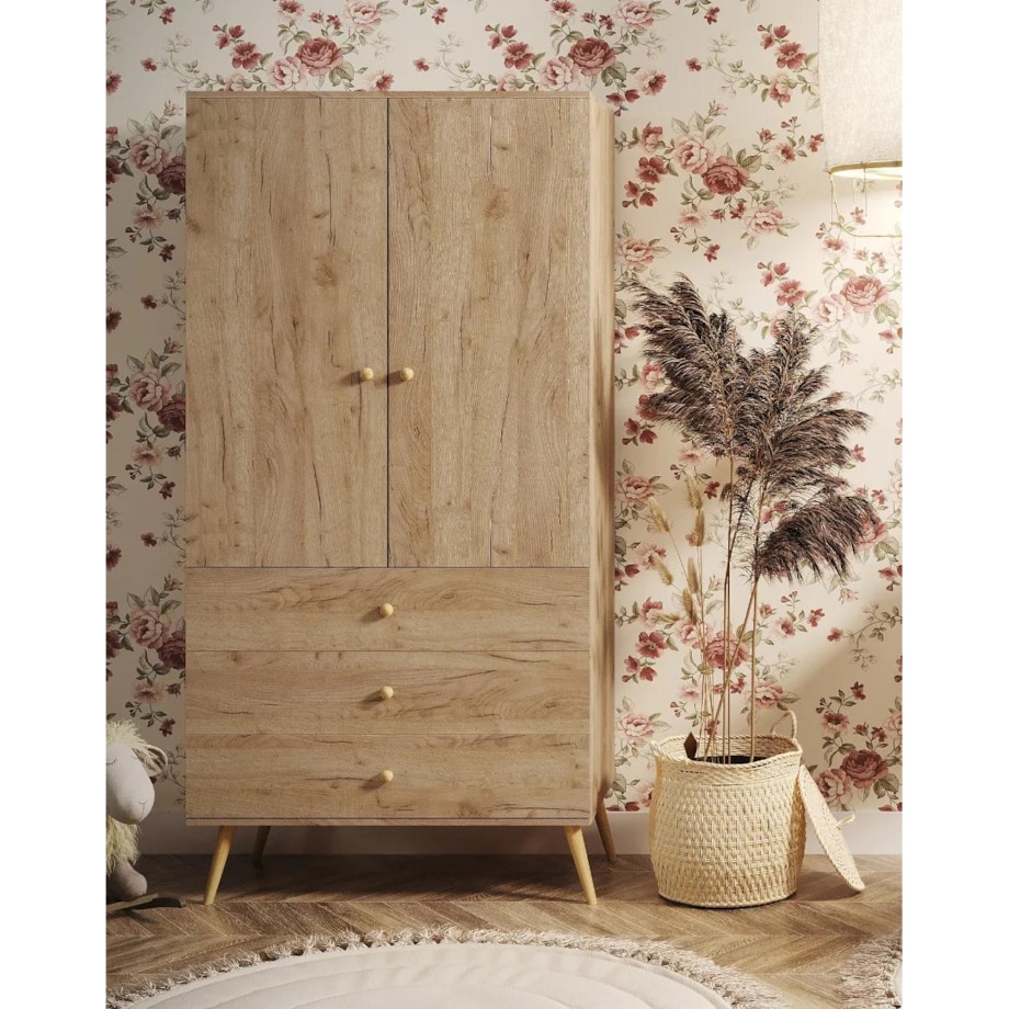 Szafa LEBEL z szufladami 3SZ 100cm dąb craft złoty