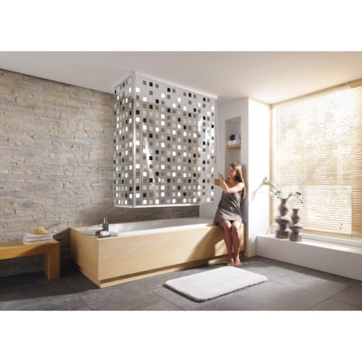 Kleine Wolke Komplet 2 cz. rolet do wanny szare kwadraty z kasetami 138+62x240 cm