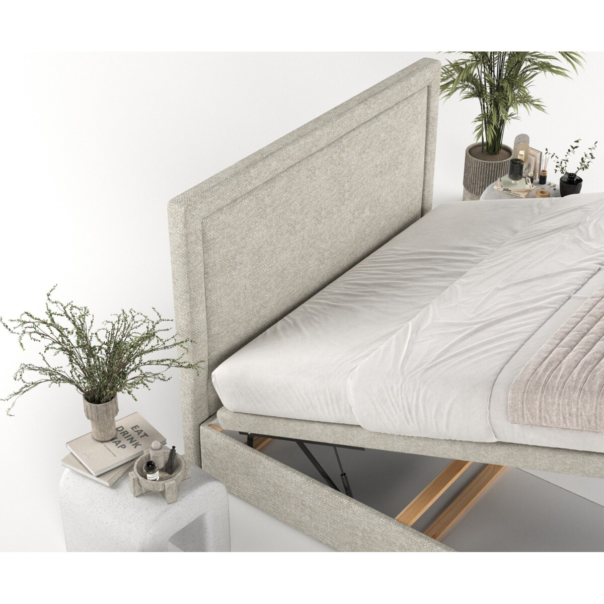 Łóżko tapicerowane SALMA 120x200 z pojemnikiem, Beż, tkanina Alta 03