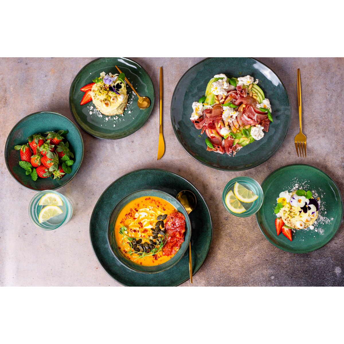 Serwis obiadowy Uminami zielony na 6 osób 18 szt. Nowoczesny Do zmywarki Komplet talerzy