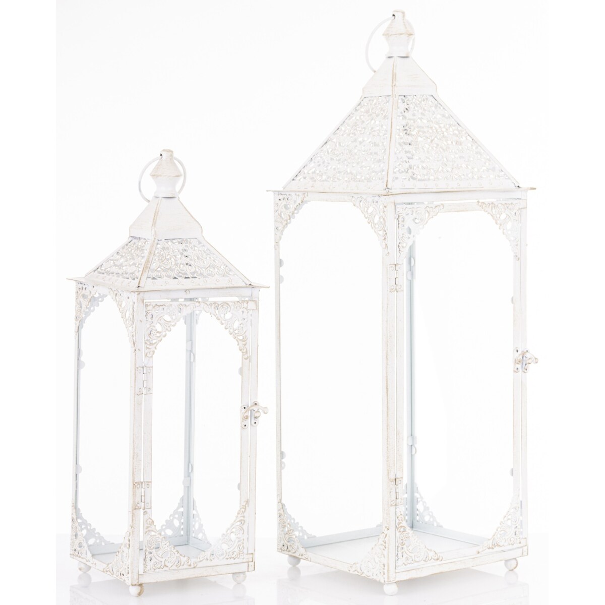 Komplet 2 lampionów metalowych białych BLANKU 48/64 x 17/22 cm