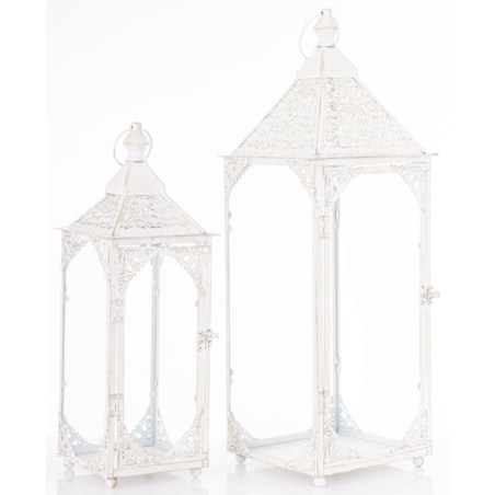 Komplet 2 lampionów metalowych białych BLANKU 48/64 x 17/22 cm