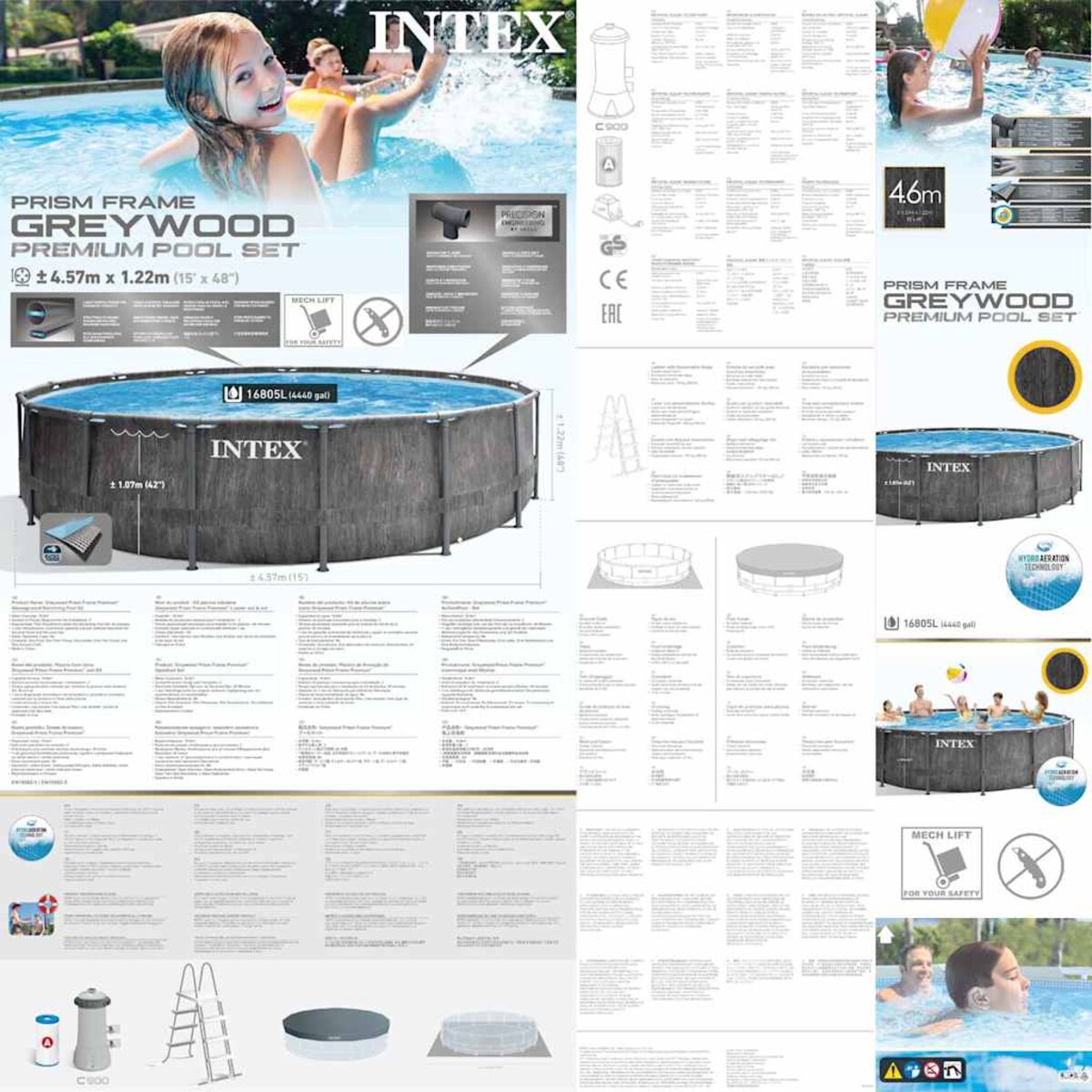 Intex Basen Greywood Prism Frame Premium z akcesoriami, 457x122 cm