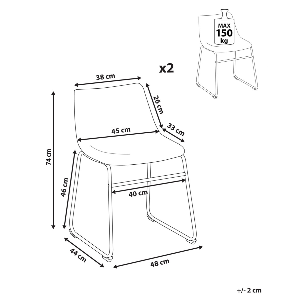 Zestaw 2 krzeseł do jadalni beżowy BATAVIA