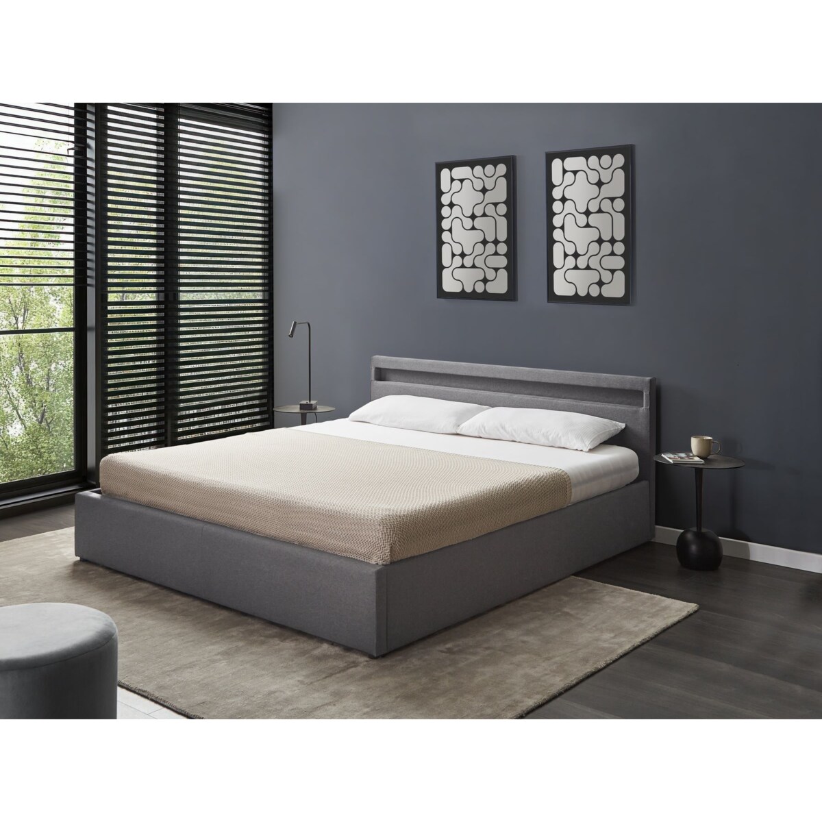 Łóżko LED z pojemnikiem ARMELLE 180 x 200 cm Ciemnoszary