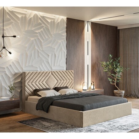 Łóżko tapicerowane 140x200 OLDO 2 z pojemnikiem, do sypialni- beżowe