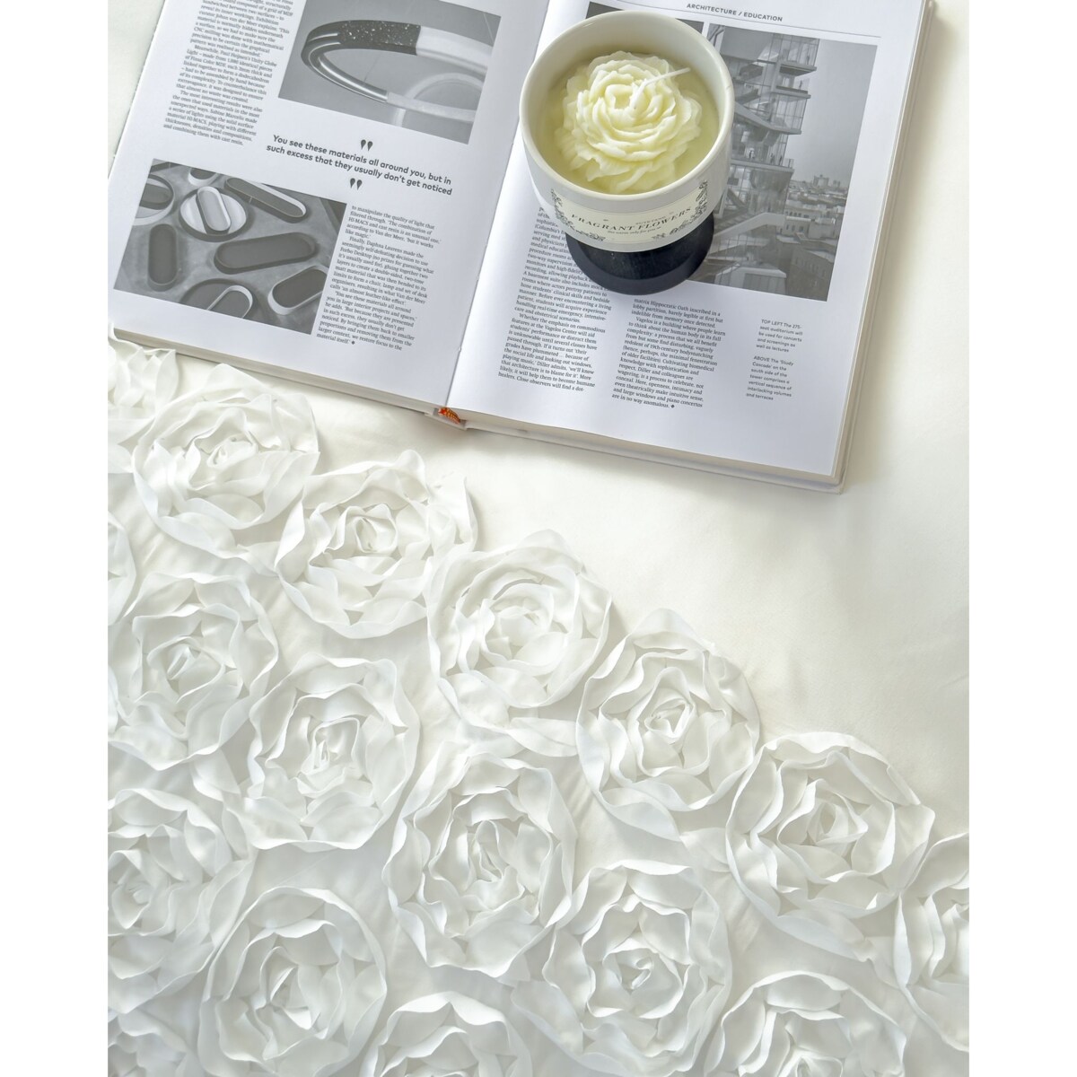 komplet pościeli "bella rosa" z aplikacją 3d róże mikrofibra 200x220 | biały