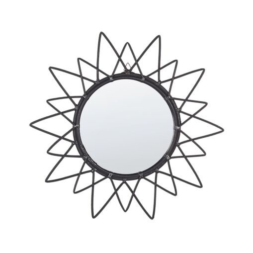 Rattanowe okrągłe lustro ścienne słońce ⌀ 61 cm czarne AROEK