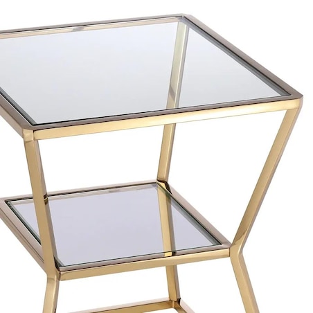 Kawowy stolik z półką Belmont BM-ST1537AU Cosmolight mosiądz przezroczysty