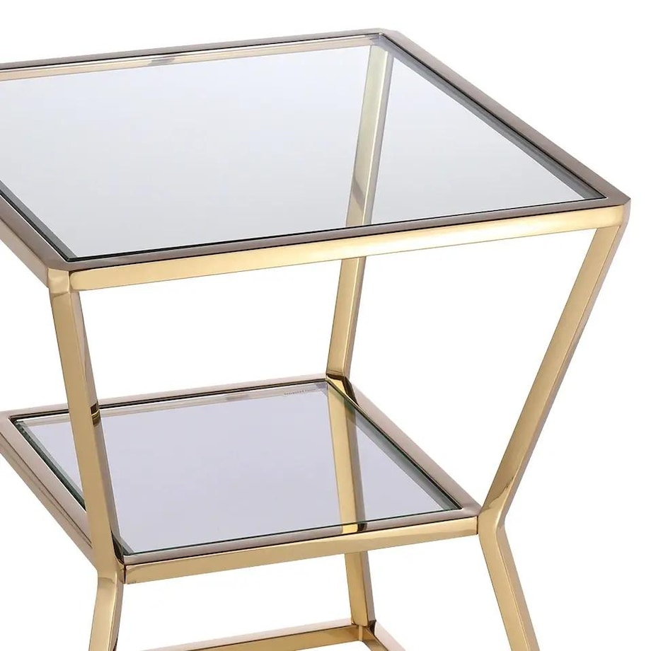 Kawowy stolik z półką Belmont BM-ST1537AU Cosmolight mosiądz przezroczysty