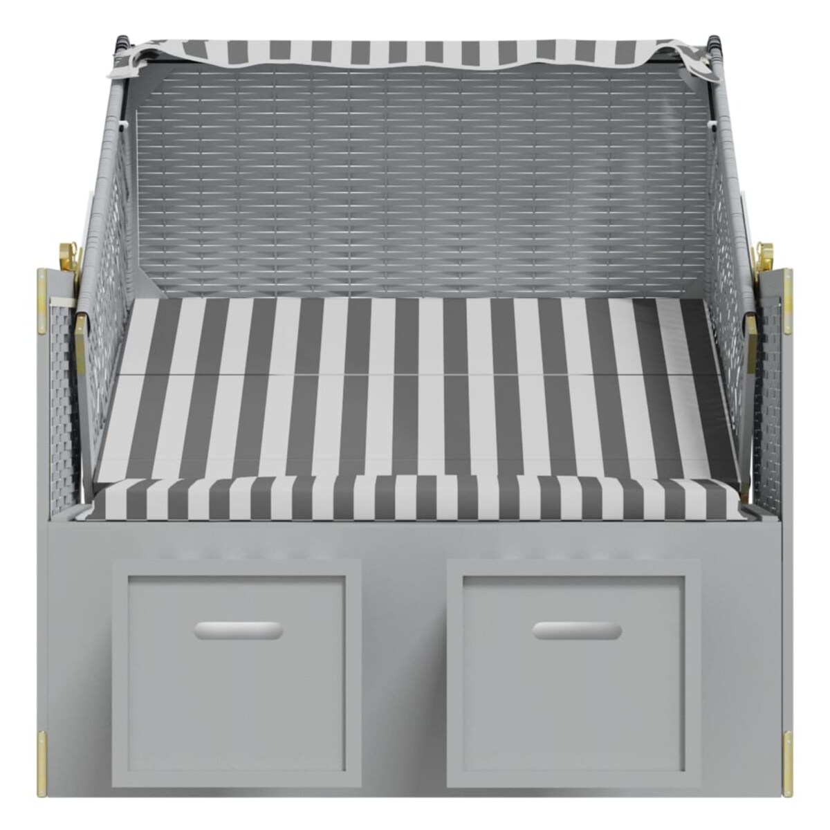 vidaXL Kosz plażowy z zadaszeniem, rattan PE i drewno, szaro-biały