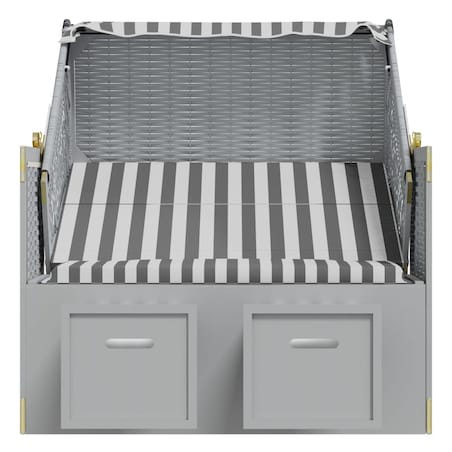 vidaXL Kosz plażowy z zadaszeniem, rattan PE i drewno, szaro-biały