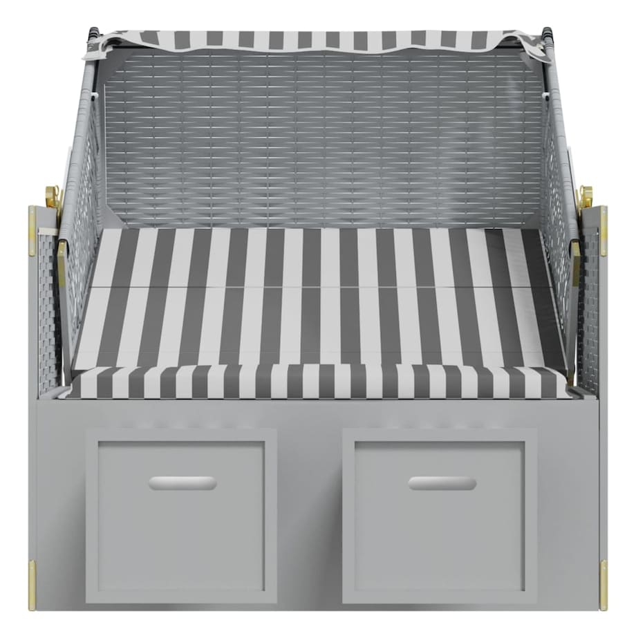 vidaXL Kosz plażowy z zadaszeniem, rattan PE i drewno, szaro-biały