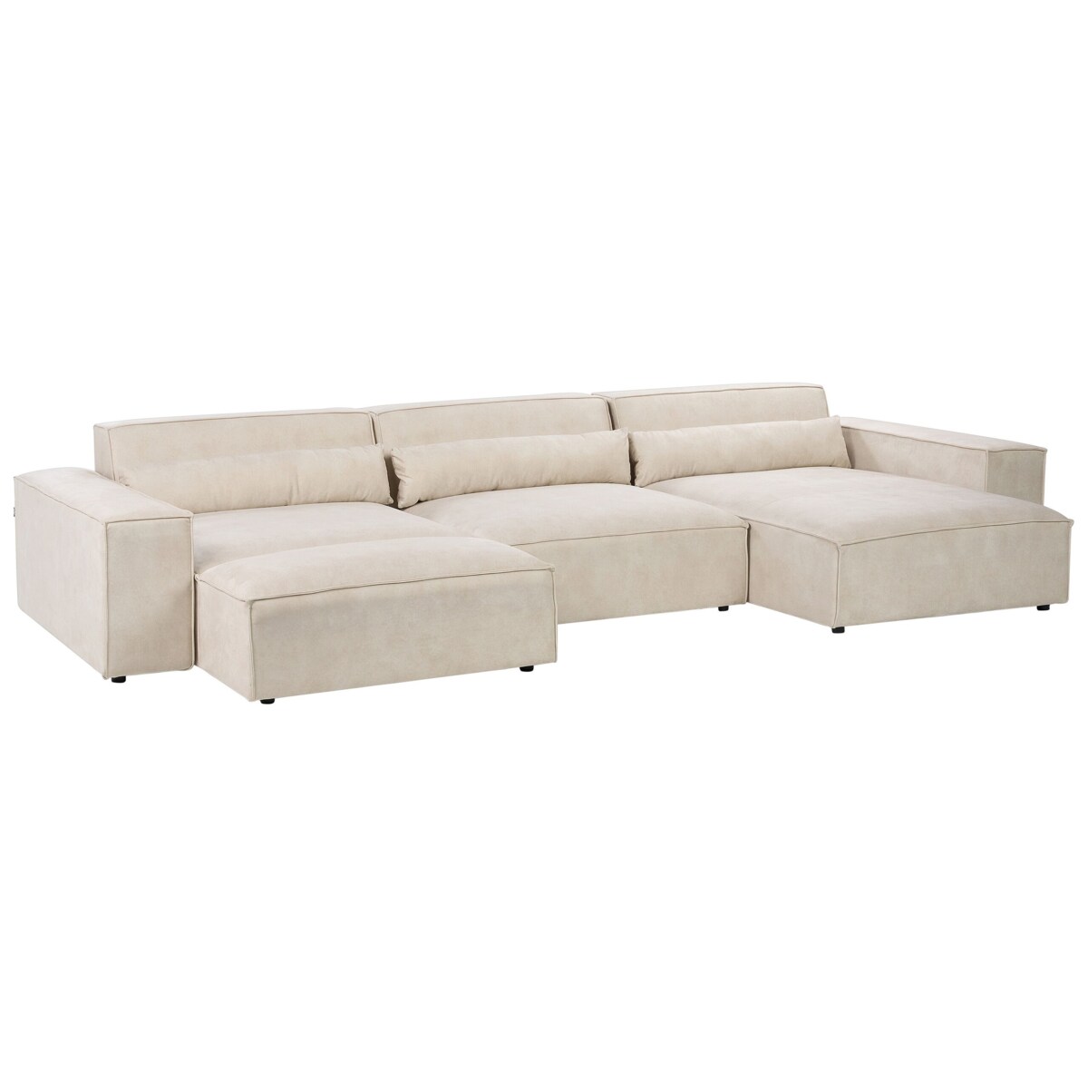 Sofa narożna z otomaną HELLNAR Welur Jasnobeżowy Lewostronny
