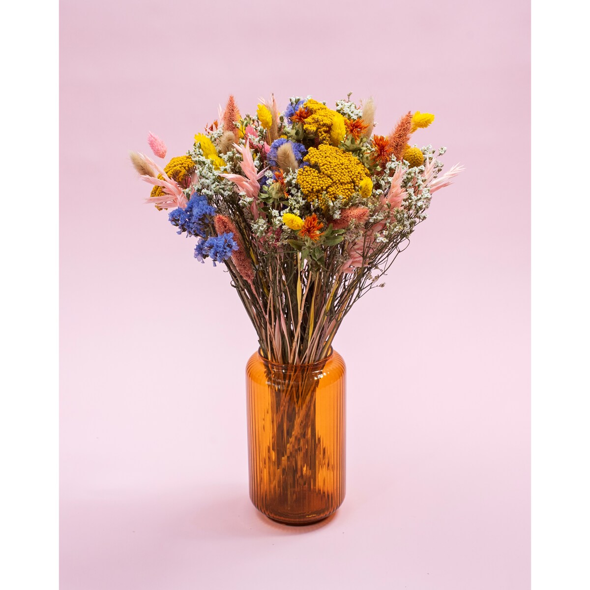 Bukiet suszonych kwiatów premium - krwawnik, kraspedia, phalaris