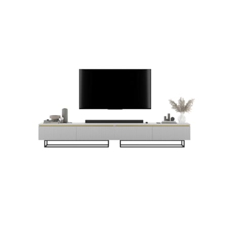 Nowoczesna Szafka RTV Glamour Komoda RTV Biały Mat 280 cm czarny stelaż